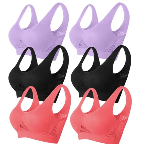 WANGTIANXUE Damen Push Up BH Starker Halt Bequemer BH 6er Pack Luftige Sport-BHS Ohne Bügel Stretch Push Up Bralette BHS Set Nahtlose Joggen Yoga Fitness Bra Top Gym Set Große Größen Bustier S-6XL