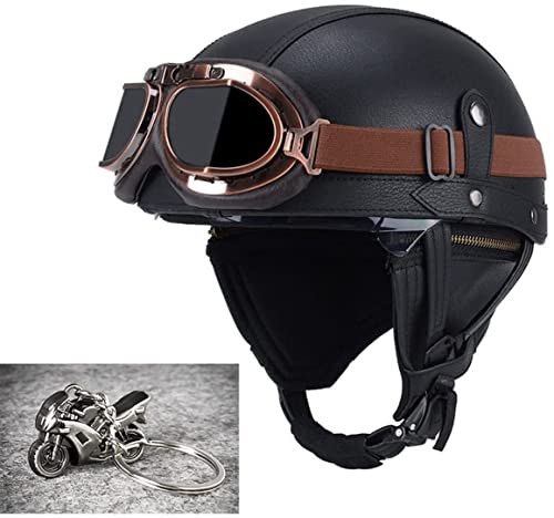 WRMIGN Vintage Open Face Motorradhelm Retro Leder Jet Style Halbhelm für Scooter Moped Männer und Frauen Street Cruiser Helm ECE-Zertifizierung