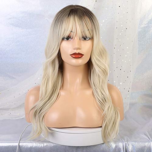 LINLINCD-Lange Wellenförmige Gemischte Braune Asche Blonde Hochdichte Temperatur Synthetische Perücken Für Schwarz/Weiß Frauen Glueless Wellenförmige Cosplay Perück