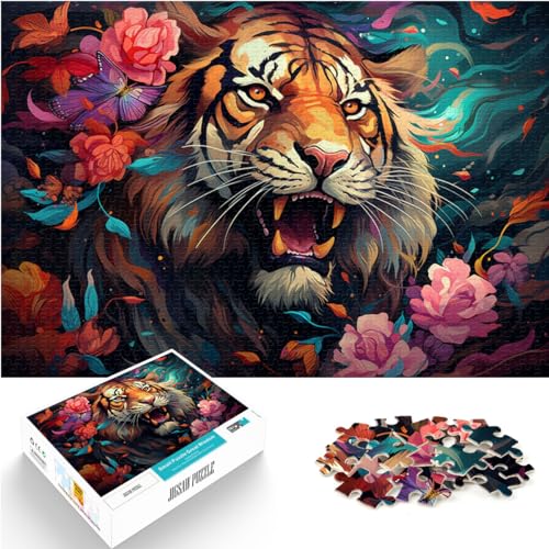 Puzzlespiel, farbenfroher Psychedelischer Blumentiger, 1000 große Teile, Puzzle für Erwachsene, Holzpuzzle, Heimdekoration, Puzzle 1000 Teile (50 x 75 cm)