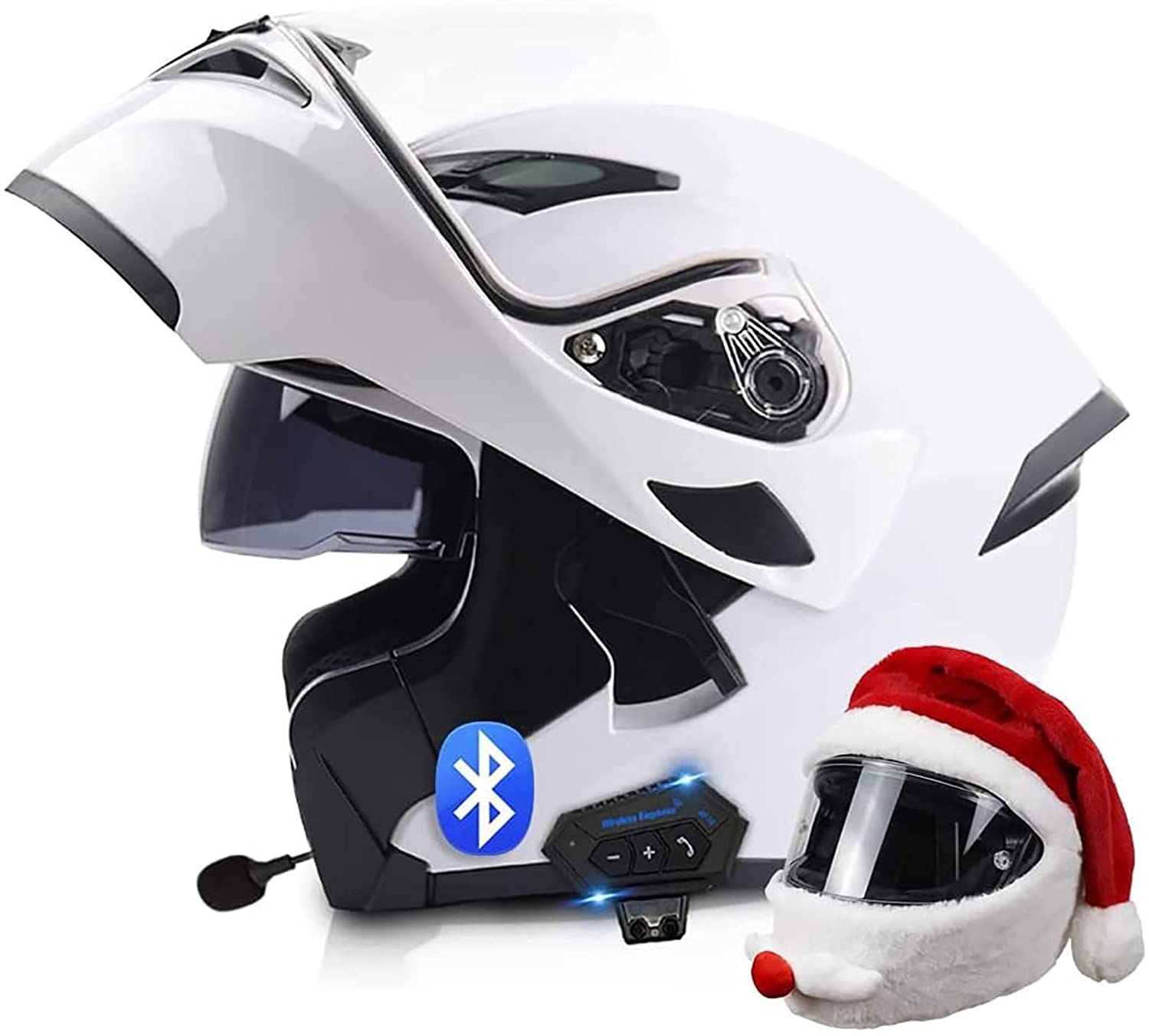 Integrierter Bluetooth-Helm Klapphelme Modularer Helm Integralhelm Motorradhelm,ECE/DOT-zertifizierter Moped-Motorcross-Elektrorollerhelm Mit Doppelvisier,für Damen Herren