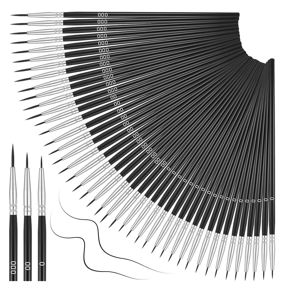 Kiudduy 200 Stück Runde Malpinsel, Handgefertigte Zeichen- und Detailpinsel, Feine Kunstpinsel Aus Synthetischem Material für Acryl (Größe 0,00,000)