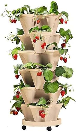 Vertikale Pflanzgefäße für Erdbeeren, Tower Garden, 6-stufiger stapelbarer Pflanzkasten, stapelbare Pflanzgefäße für Kräuter und Gemüse im Innen- und Außenbereich, für den Anbau Einer Vielza