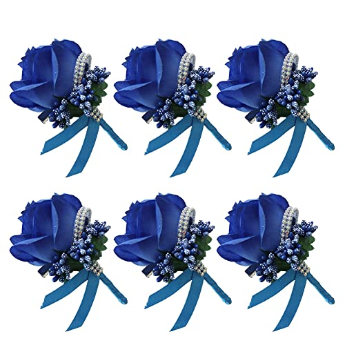 Armband Hochzeitsblumen, Brautjungfern -Armbandband, 6pcs Hochzeit Boutonniere Blume, Blume Revers Pin Boutonniere Corsage Accessoire Girls Männer künstliche Rosencors for Braut Bräutigam (Color : Ro