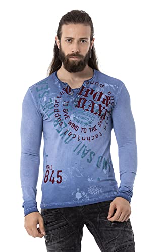 Cipo & Baxx Herren Longsleeve Shirt Sweatshirt Langarmshirt Rundhals Print CL512 Blau XXL