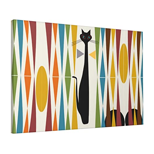 DMORJ Mid-Century Moderne Kunst, Katzen-Leinwand, 40,6 x 61 cm, 100 % Baumwolle, mit starker Stretch-Dekoration, zum Aufhängen im Wohnzimmer, Schlafzimmer, Büro usw