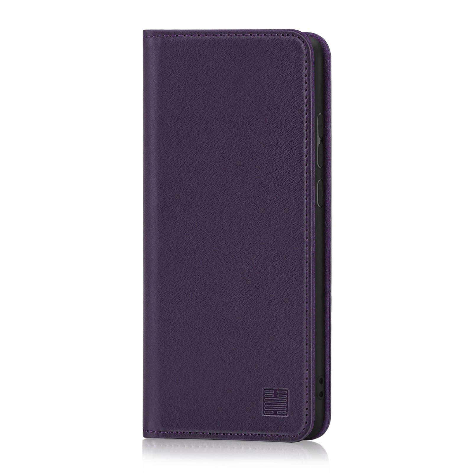 32nd Klassische Series - Lederhülle Case Cover für Huawei P Smart (2019), Echtleder Hülle Entwurf gemacht Mit Kartensteckplatz, Magnetisch und Standfuß - Aubergine