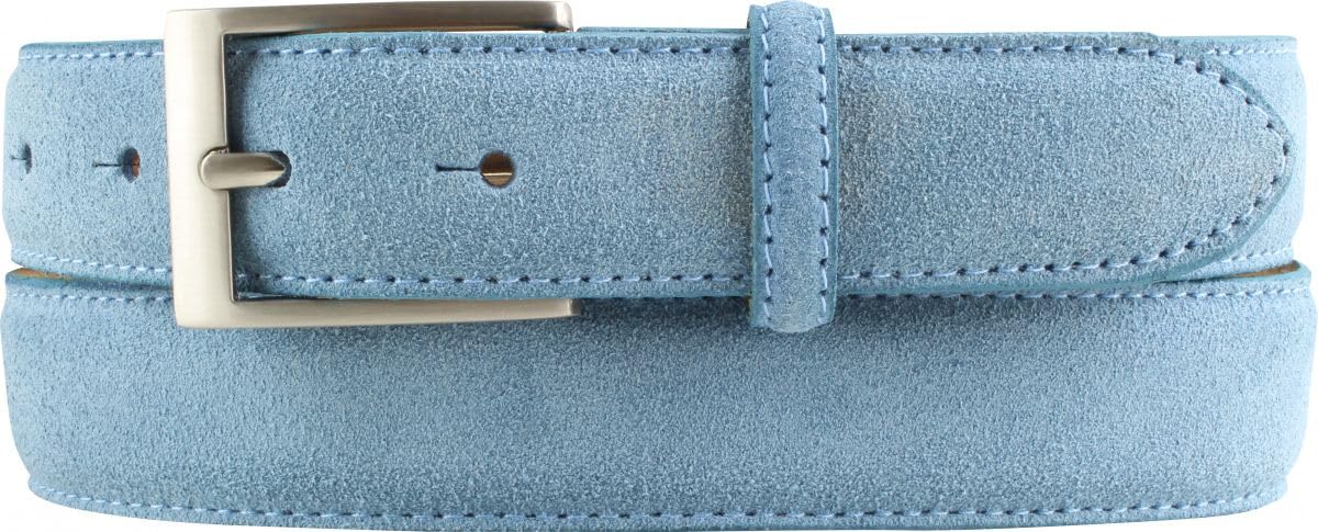 BELTINGER Italienischer Veloursleder-Gürtel, 30 mm breit, Herren, Wildleder, Anzuggürtel, Hosengürtel, Schließe Silber | Jeansblau 85cm