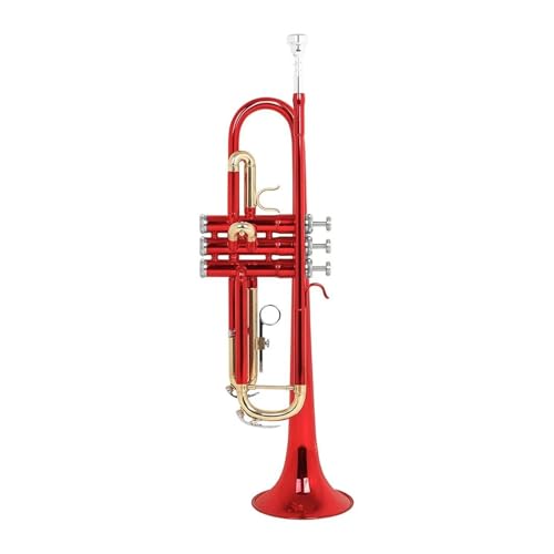 Bb-Trompete, Messingkörper, Buntes Goldenes Trompeteninstrument Mit Zubehör, Mundstück, Stoffbox (Color : Crimson)