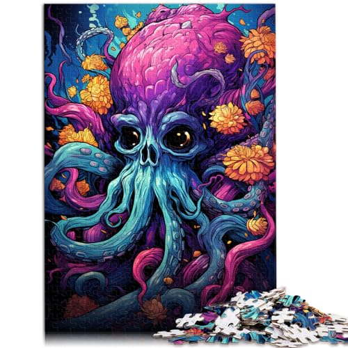 Puzzles Geschenke Spielzeug Gemälde eines bunten Totenkopf-Oktopus 1000-teiliges Puzzle für Erwachsene aus Holz zum Stressabbau, schwierige Herausforderung, 1000 Teile (50 x 75 cm)