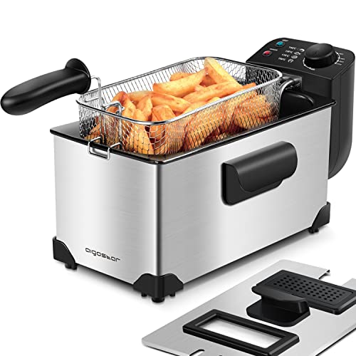 Aigostar Ushas Semi-professionelle Fritteuse, Edelstahl, 2200 Watt, 3 Liter. Garantie und Qualität. BPA-frei