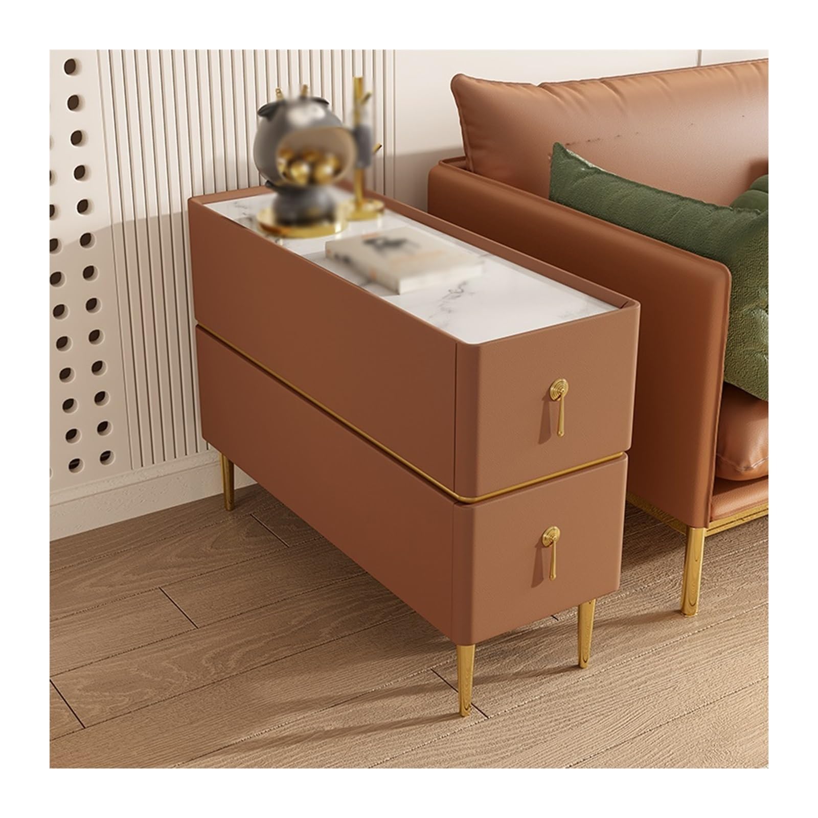 FUHAI-666 Sofa Sideboard Licht Luxus Massivholz Ultra schmale kleine Sandwich Beistelltisch Wohnzimmer Leder Sideboards(G)