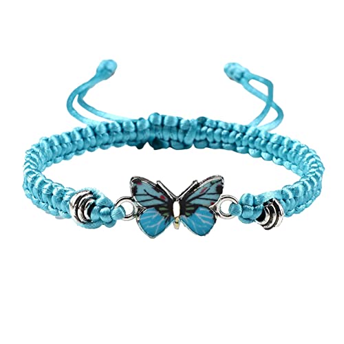 Armband Schmetterlingsarmband für Teenager-Mädchen, verstellbar, süßer Charme, handgefertigt, geflochtene Armbänder, Schmuck, Frauen, Weihnachts- und Geburtstagsgeschenk, Damenschmuck (Farbe: Blau,