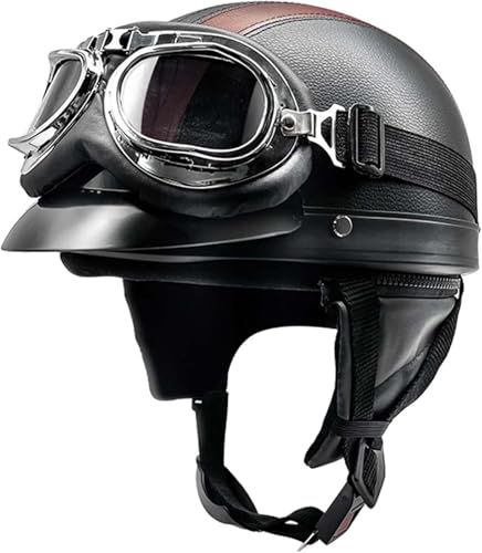 Motorrad-Jet-Helm BOL Vintage ECE-Zugelassener Motorrad-Jet-Helm, Sommer-Halbhelm Für Männer Und Frauen, Retro-Pilotenhelme, Mit Schutzbrille Für Roller-Chopper-Motorradhelm H,52-62cm