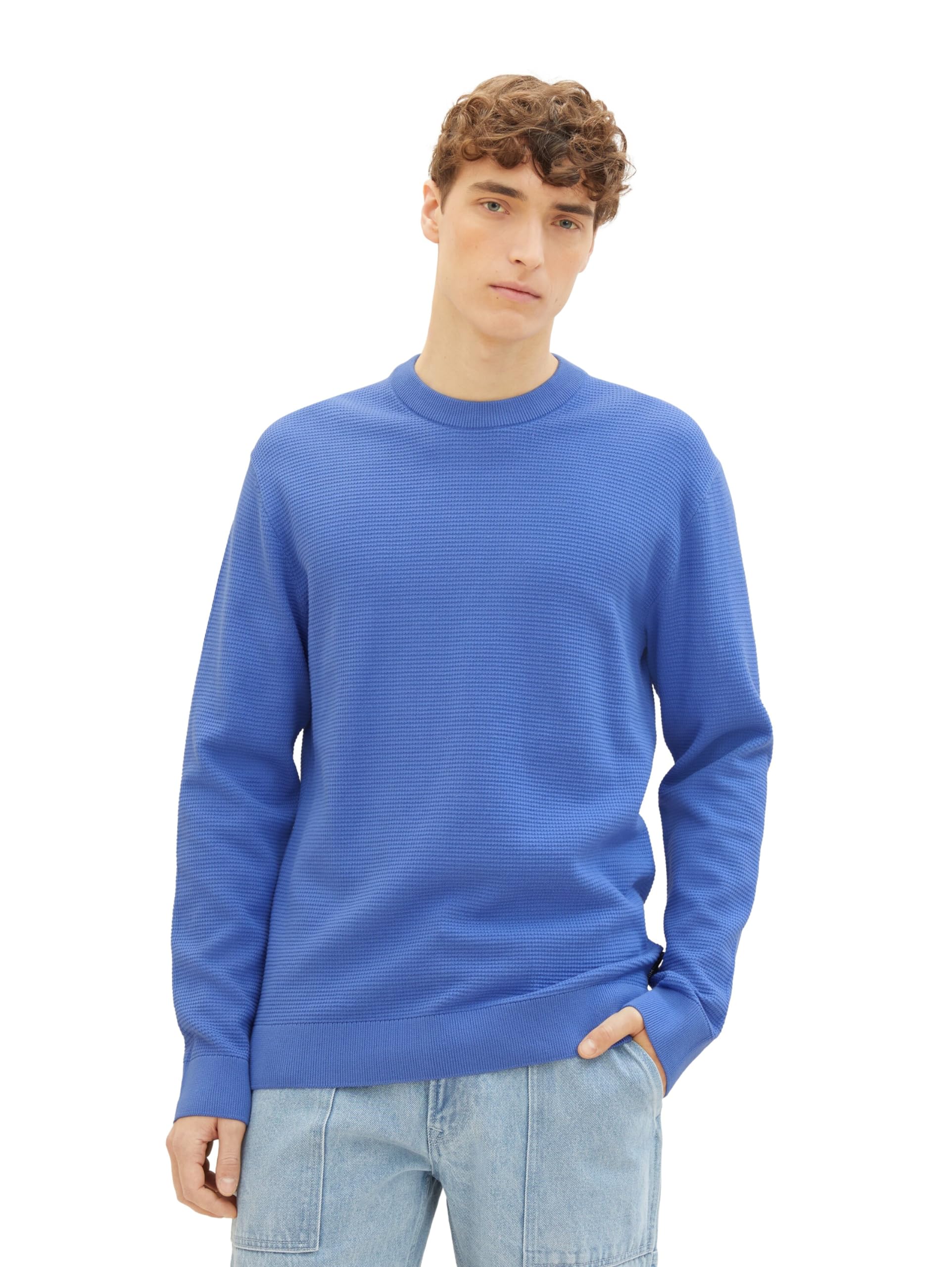 Tom Tailor Denim Herren Basic Strick-Pullover mit Struktur, 30104 - Blueberry Blue, XL