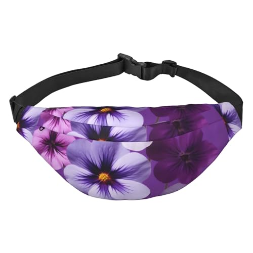 Strapazierfähige und leichte Gürteltasche mit Holzmaserung, wasserabweisendes Polyesterfasermaterial, Violette Blume, Einheitsgröße