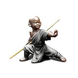 DIYOMR Chinesische Kung Fu Shaolin Mönch Figuren Basteln Ornamente Statuen, Keramik Kung Fu Kampfsport Skulptur für Heimdekoration Display Desktop (Silbergrau C)