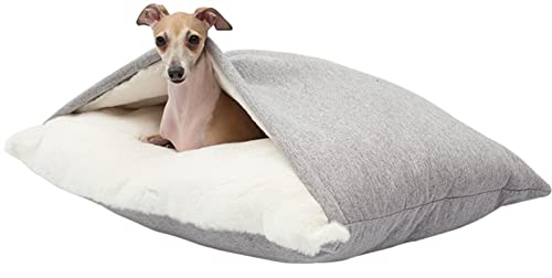 Hundebett Orthopädisch, Hundeschlafsack, Katzenkörbchen Flauschig Waschbar, Hundebett mit Abnehmbaren Deckel, Rechteckiges Hundekorb für Kleine Mittelgroße Hunde (Color : Gray, Größe : 60x50x23cm)