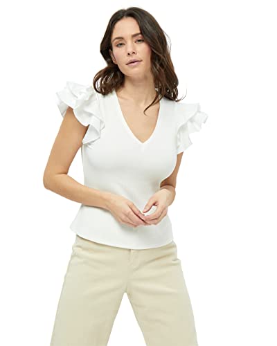 Peppercorn Damen Nellie T-Shirt mit V-Ausschnitt, 0001 White, XS