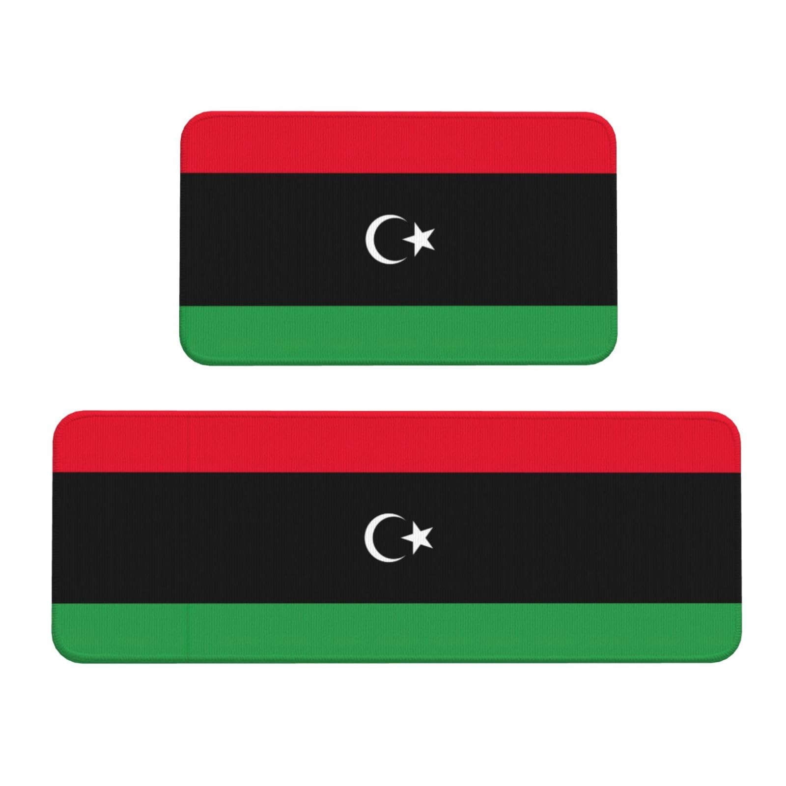 YQxwJL Küchenmatte, libysche Flagge, 2-teilig, Küchenteppich-Set, rutschfest, wasserdicht, Küche, Bodenmatte, für Flur, Büro