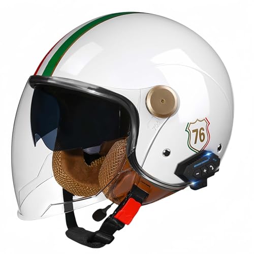 Motorradhelm, Offener Halbhelm Mit Sonnenblende, Retro-Vintage-Stil, Motorradhelm Für Jugendliche, Männer Und Frauen, DOT/ECE-Geprüft B,M57-58CM