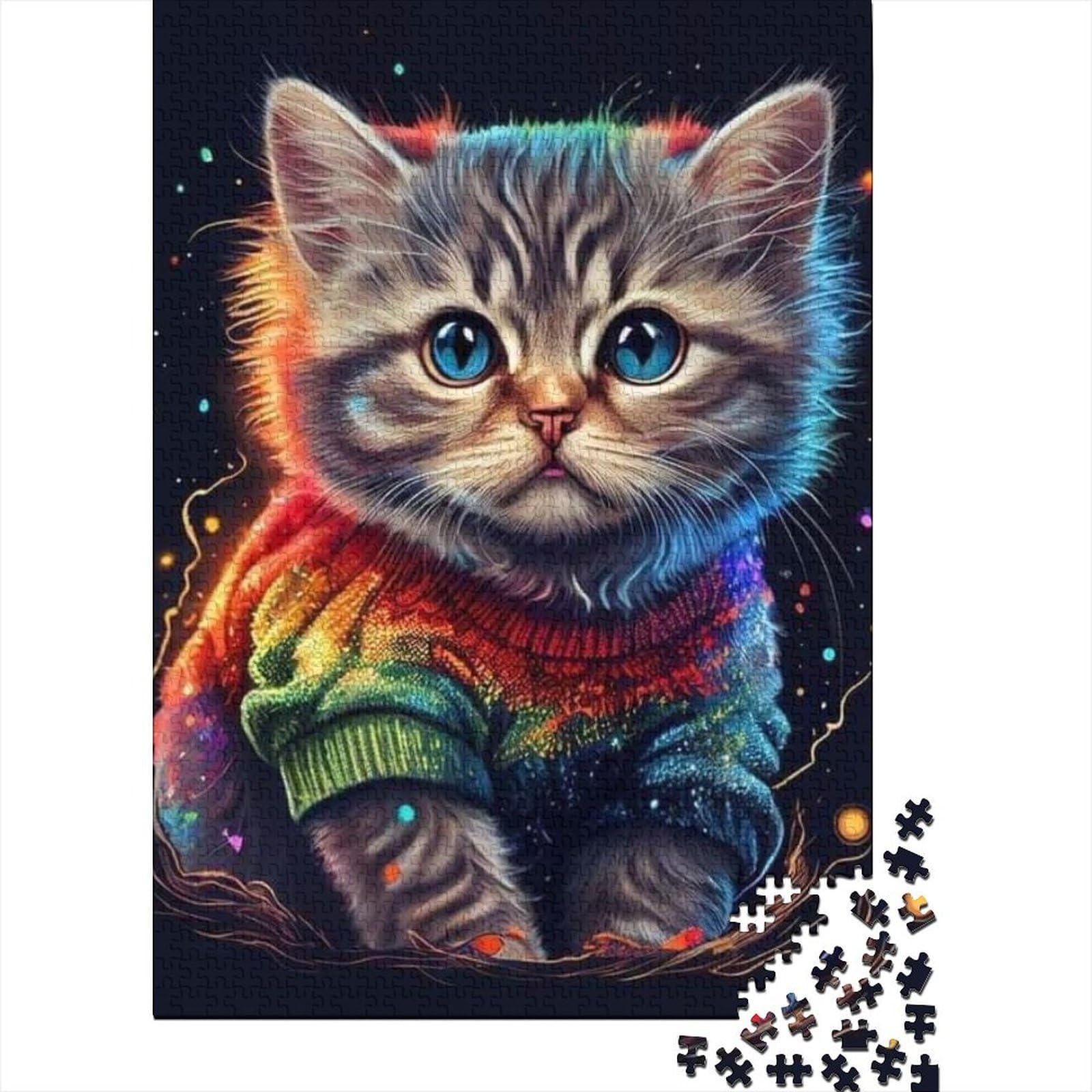 500-teiliges Puzzle für Erwachsene, Bunte Katzen, Puzzle für Erwachsene, Holzbrett-Puzzle, entspannendes, geistiges Lernspielzeug, Größe: 52 x 38 cm