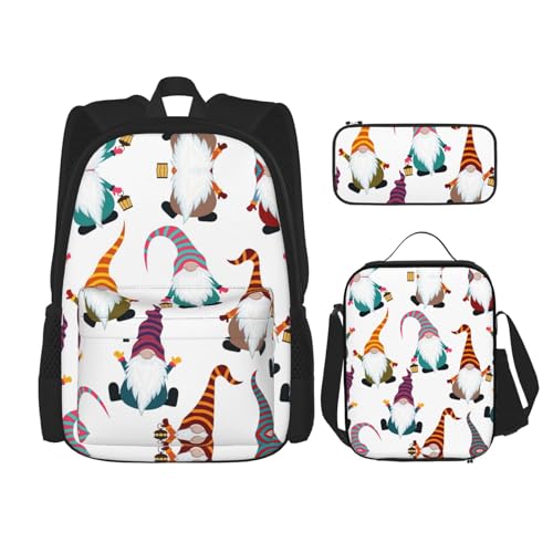 WURTON 3-in-1 Büchertaschen-Set mit lustigem Weihnachtsmotiv, verstellbarer Schulterrucksack, Lunch-Tasche, Federmäppchen, Schwarz, Einheitsgröße, Schwarz , Einheitsgröße