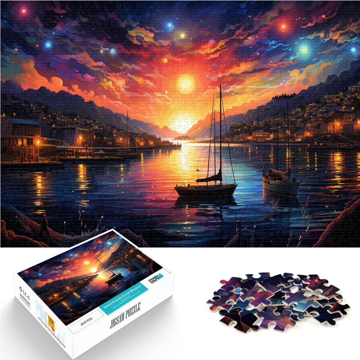 Puzzle, farbenfroh, der Hafen von Bergen, Puzzle für Erwachsene, 1000-teiliges Puzzle, Holzpuzzle mit passendem Poster und Wissensblatt, 1000 Teile (50 x 75 cm)