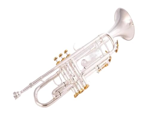 Standard Trompete B-Trompete B-Flach-Messing versilbert professionelles Trompeteninstrument mit Lederetui(Color:Silver)