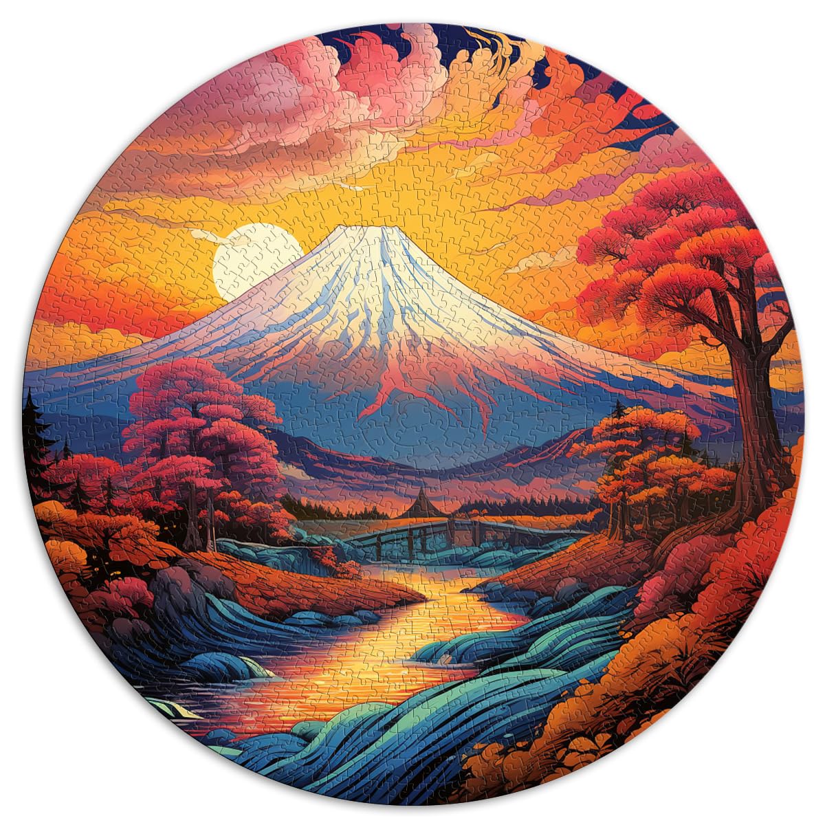 Puzzle, Jigsaw Puzzle, ländliches Japan, Mount Fuji, Puzzles für Erwachsene, 1000 Teile, 26,5 x 26,5 Zoll, Relax Puzzles Games-Brain Teaser Puzzle, lustige Spiele für die ganze Familie