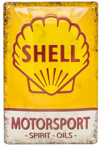 SHELL Retro Tankstellen Reklame, hochwertig geprägtes Blechschild, 30 x 20 cm, Garage, Werkstatt, Rallye, Auto