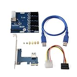 Sun3Drucker PCI-E Express 1X 1 to 4 Port Switch Multiplier Expansion Hub Riser Card + 4 Pin SATA Power Connector + USB 3.0 Cable