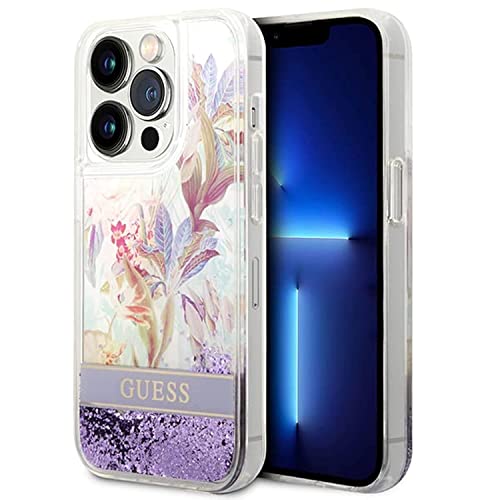 Guess GUHCP14XLFLSU hülle für 14 Pro Max 6,7" violett/Purple hardcase Flower Liquid Glitter