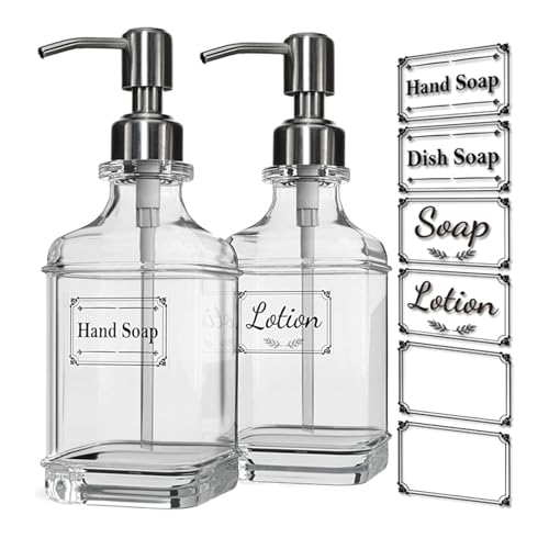 2 x Seifenspender, 550 ml, Glasflaschen für Handseife, wiederverwendbare und praktische Lotion-Flaschen