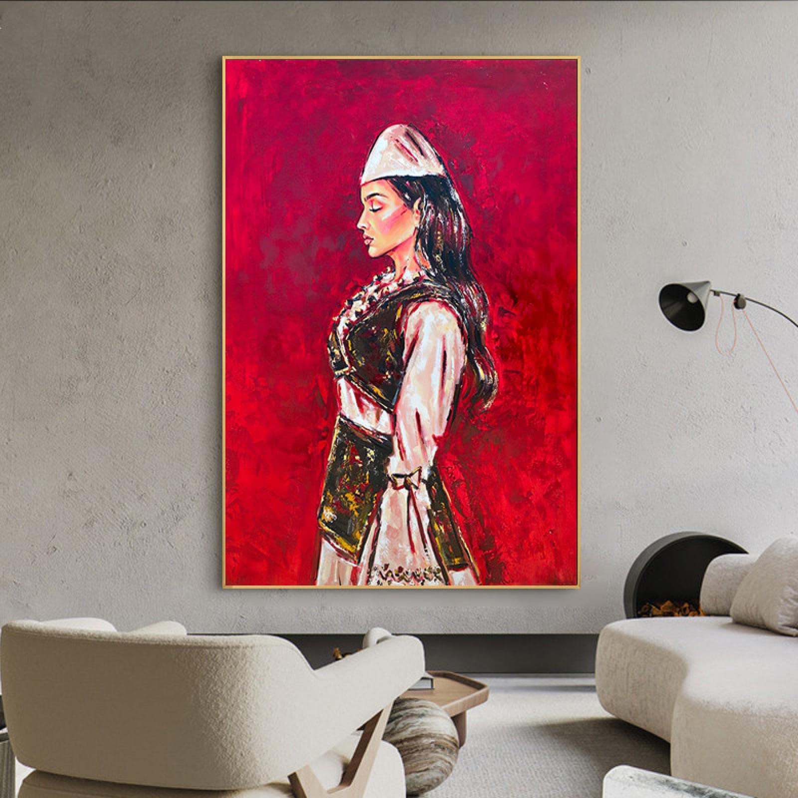 ZZBYTSYD Wandkunst Leinwand Gemälde Albanerin Rotes Poster Ölgemälde Modernes Druckbild für Wohnzimmer Wohnkultur 80x110cm (32x44in) Rahmenlos