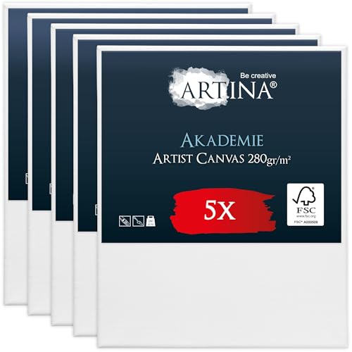 Keilrahmen Leinwand zum Bemalen 50x60 cm – Artina FSC® 5er Set Leinwand Keilrahmen Leinwände für Acrylfarben Canvas 100% Baumwolle – bespannte Keilrahmen Leinwände zum malen Acryl Leinwand Rahmen