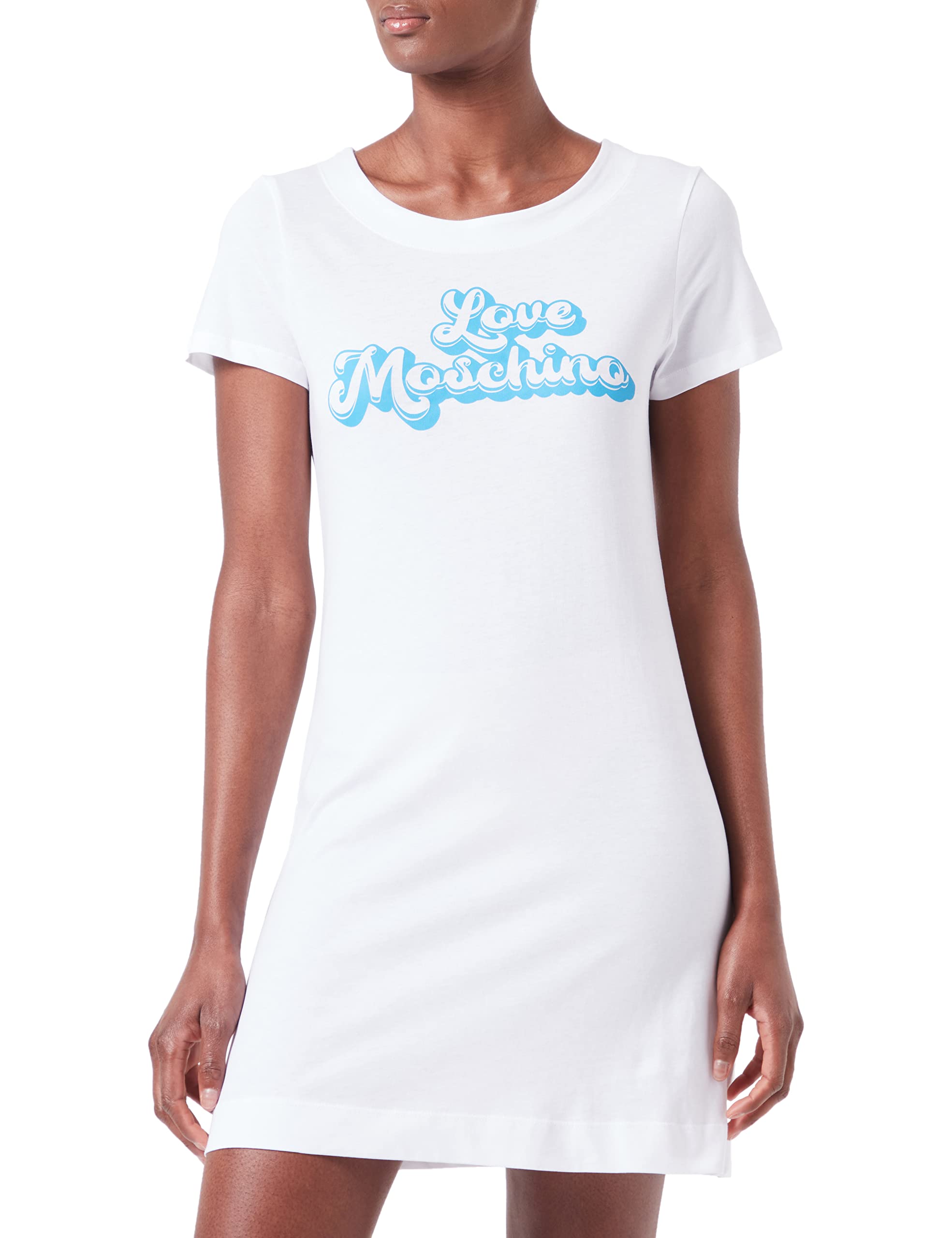 Love Moschino Womens Dress Jersey with Bubble Print. Kleid, White Blue, 38