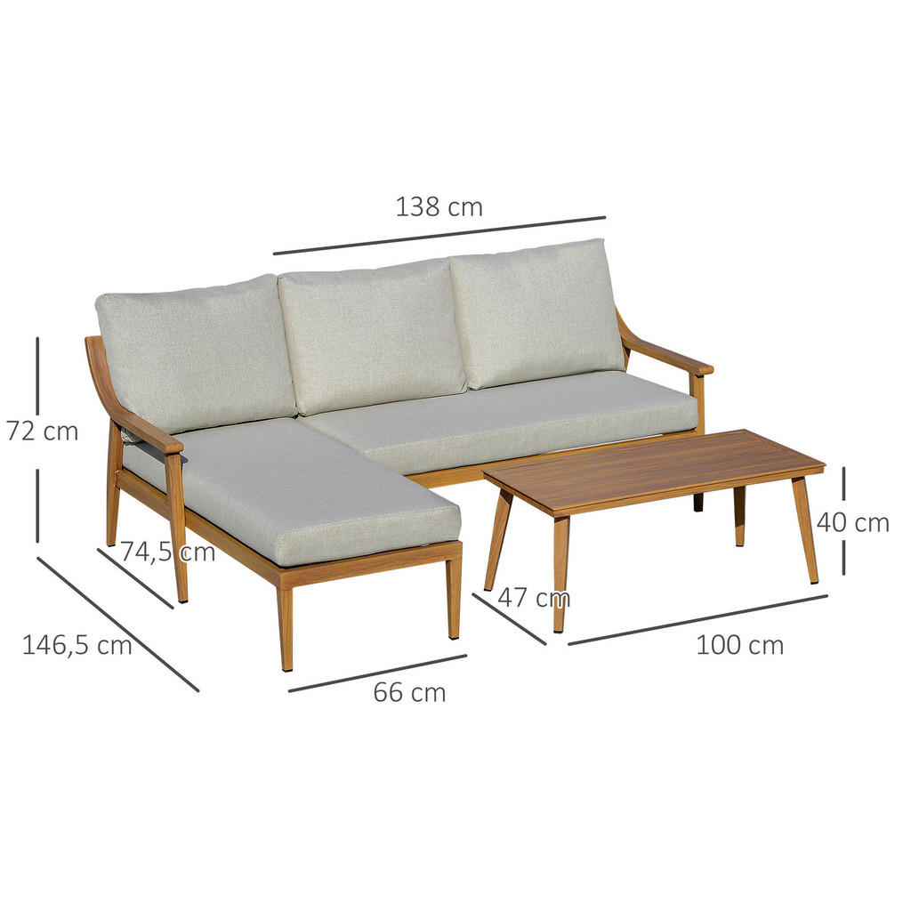 Outsunny Loungeset khaki Aluminium B/H/T: ca. 138x72x75 cm 3