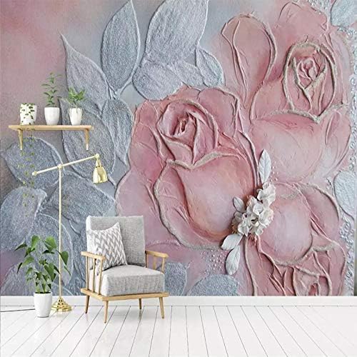 XLMING Rot Geprägte Rosa Blumen 3D Tapeten Home Esszimmer Sofa Schlafzimmer Wohnzimmer TV Hintergrund-250cm×170cm