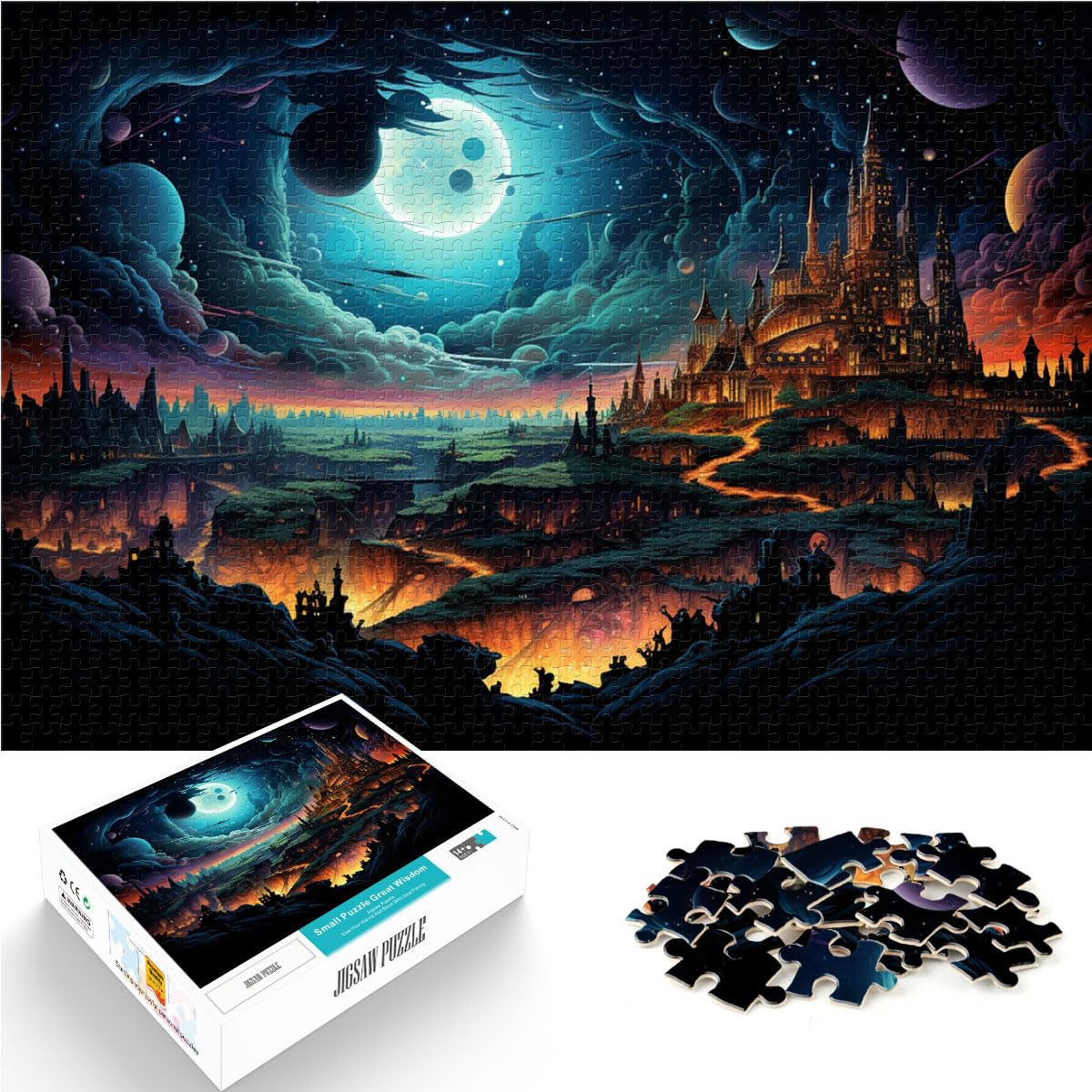 Puzzle zum Verschenken, Schloss bei Nacht, 1000 Teile, Puzzle, Geschenke, Holzpuzzle, Familienspiel, Stressabbau, schwieriges Herausforderungspuzzle, 1000 Teile (50 x 75 cm)