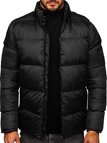 BOLF Herren Winterjacke Steppjacke mit Kapuze Daunenjacke Pufferjacke Sportjacke Zip Wärme Freizeit Outdoor Basic Casual Style 0025 Schwarz XXL [4D4]