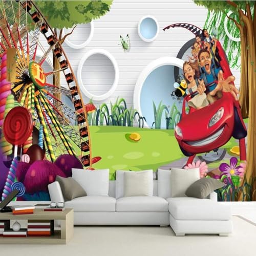 Weiße Backsteinmauer Runder Spielplatz Riesenrad 3D Tapete Poster Restaurant Schlafzimmer Wohnzimmer Sofa TV Dekorative Wand-350cm×256cm