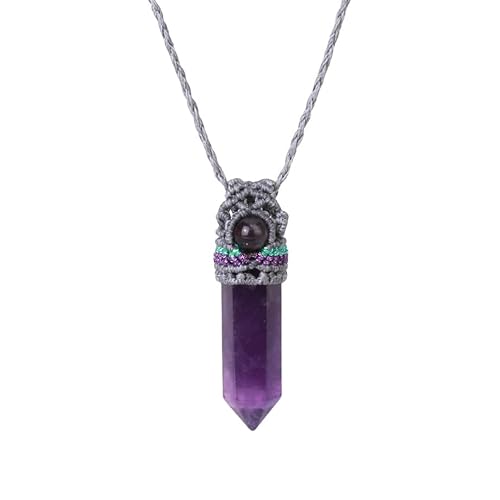 CuLtPHeilkristall-Anhänger-Halskette für Damen Amethyst Kristall-Halskette Sechseckiger Naturstein, handgefertigt, geflochten Anhänger-Halskette, natürlicher Reiki-Edelstein, Halskette, Schmuck f