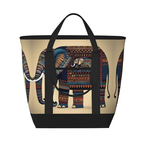 YQxwJL Isolierte Kühltasche mit Azteken-Elefanten-Druck, großes Fassungsvermögen, Einkaufstasche, Reisetasche, Strand, wiederverwendbare Einkaufstasche für Erwachsene, Schwarz, Einheitsgröße