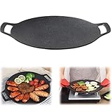 Gvqng Multifunktional Medizinische Steingrillpfanne Antihaftbeschichtete Pfanne, Koreanische BBQ-Grillpfanne, Abgelagertes Gusseisen Runde Grillpfanne mit Anti-Verbrühungsgriff,1pcs,M