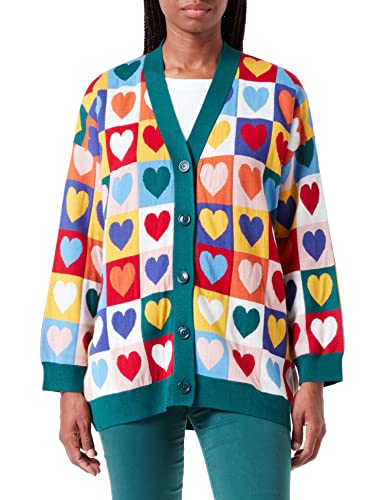 Love Moschino Damen Long-sleeved Maxi cardigan, Multicolor Hearts, 42 EU