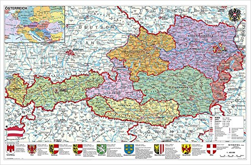 Länderkarte Österreich politisch, 137 x 89 cm als Poster (9709938842584)