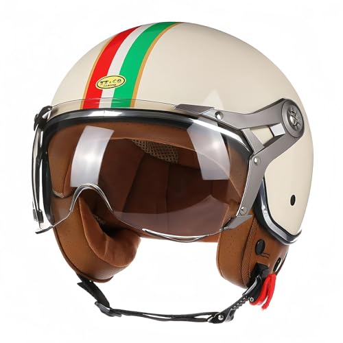 Offener Helm, Motorrad-Halbhelm, DOT/ECE-geprüfter Motorrad-Sturzhelm mit Sonnenblende, Retro-Vintage-Stil, Motorrad-Jethelm für Kinder, Jugendliche, Männer, Frauen A,M57-58CM