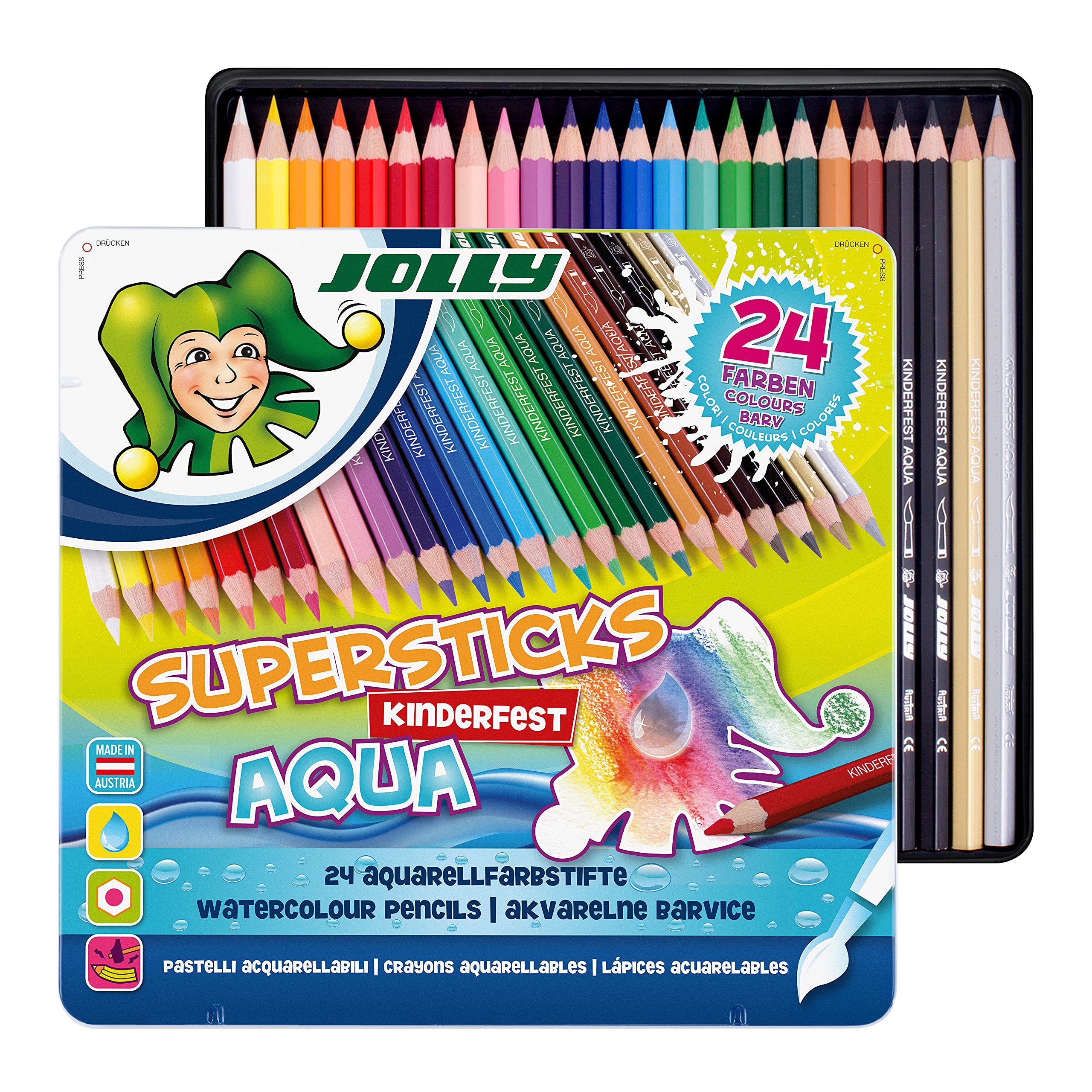 JOLLY Buntstift Supersticks Kinderfest AQUA, 24er-Met.Etui