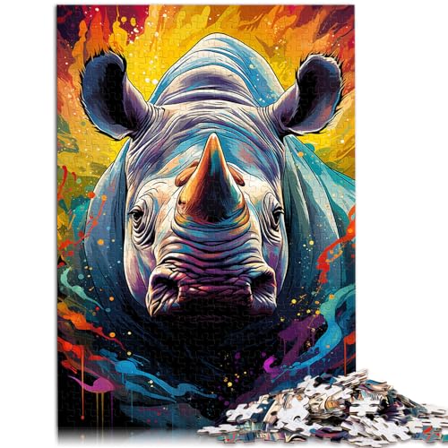 Puzzles für farbenfrohes psychedelisches Nashorn, 1000-teiliges Puzzle aus Holz, anspruchsvolles, unterhaltsames Spiel für die ganze Familie, 1000 Teile (50 x 75 cm)